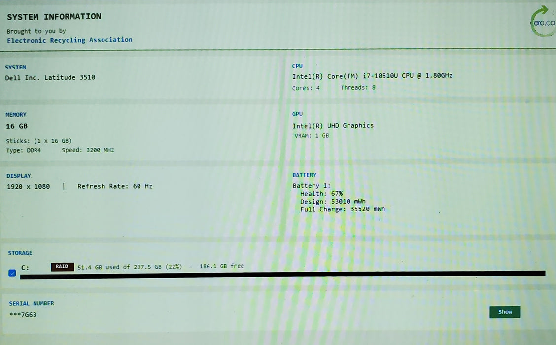 Dell Latitude 3510 i7-10510U 16GB RAM 256GB NVMe
