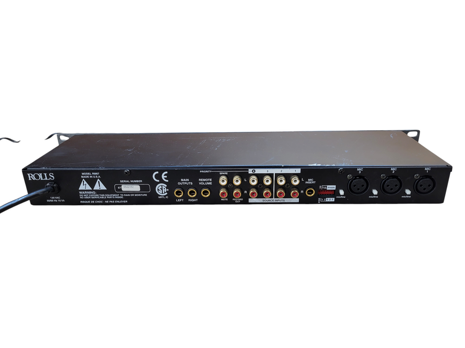 Rolls RM67 Rack Mount Mic Source Mixer 3 XLR 4 RCA Tested Working
