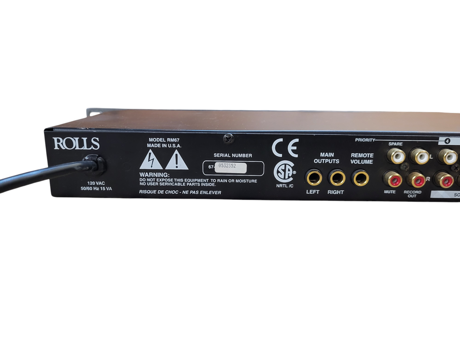 Rolls RM67 Rack Mount Mic Source Mixer 3 XLR 4 RCA Tested Working