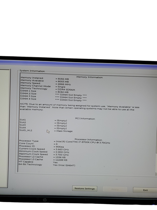 DELL Precision 3630 Intel i7-8700K @ 3.70Ghz 8GB RAM NO-HDD/SSD