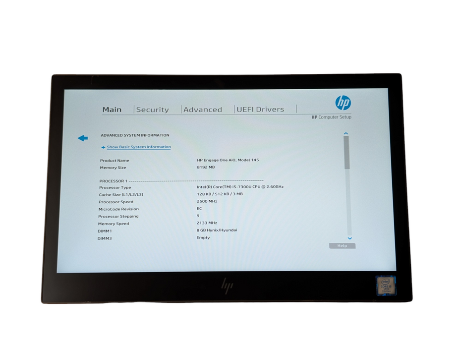 HP Engage ONE AiO Model 145 Intel Core i5-7300U 8GB RAM 256GB SSD