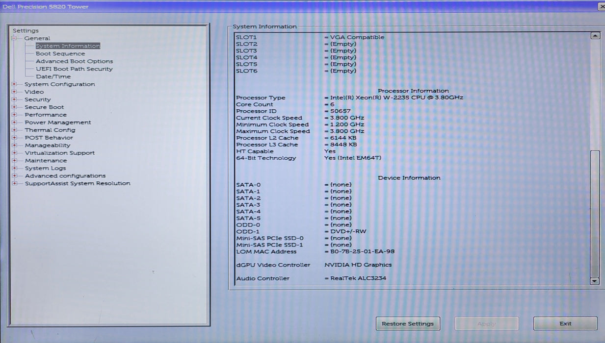 Dell Precision 5820 Tower, Xeon W-2235, 32GB DDR4, NO HDD, Quadro P2000, 950W