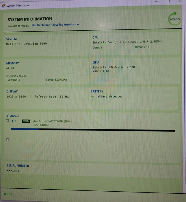 Dell OptiPlex 3090 | i5-10500T @2.30GHz 16GB DDR4 256GB NVMe