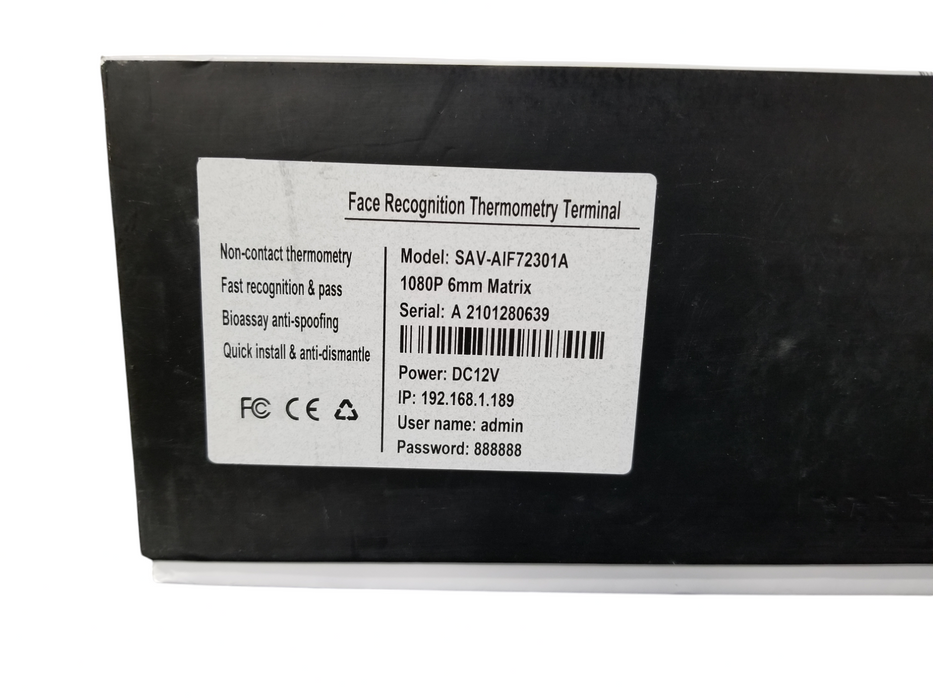 Face Recognition Thermometry Teminal 7" IPS SAV-AIF72301A 1080p 6mm Matrix