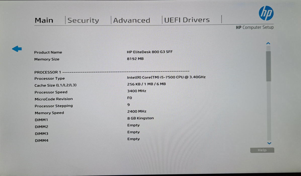 HP EliteDesk 800 G3 SFF | i5-7500 @3.40GHz, 8GB DDR4, 256GB NVMe