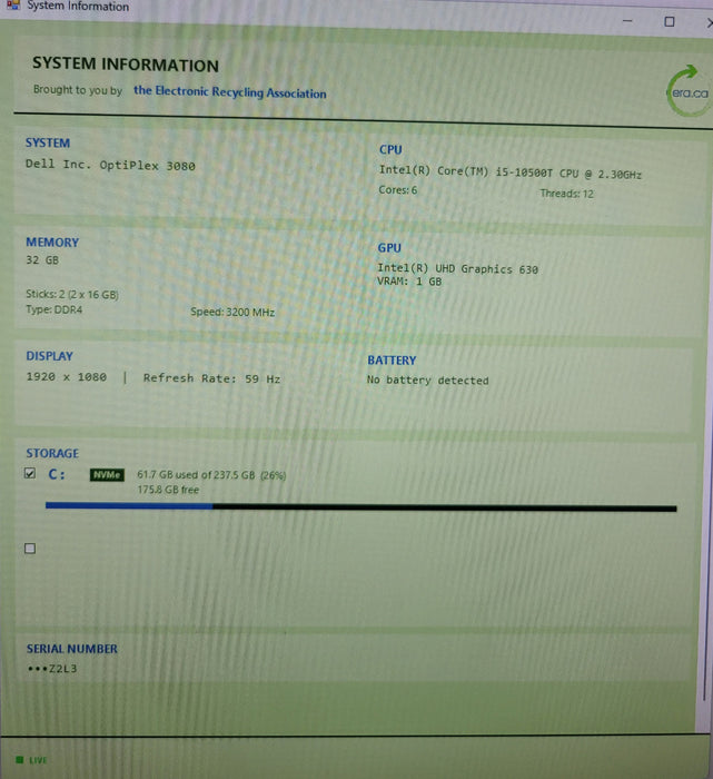 Dell OptiPlex 3080 | i5-10500T @2.30GHz 32GB DDR4 256GB NVMe
