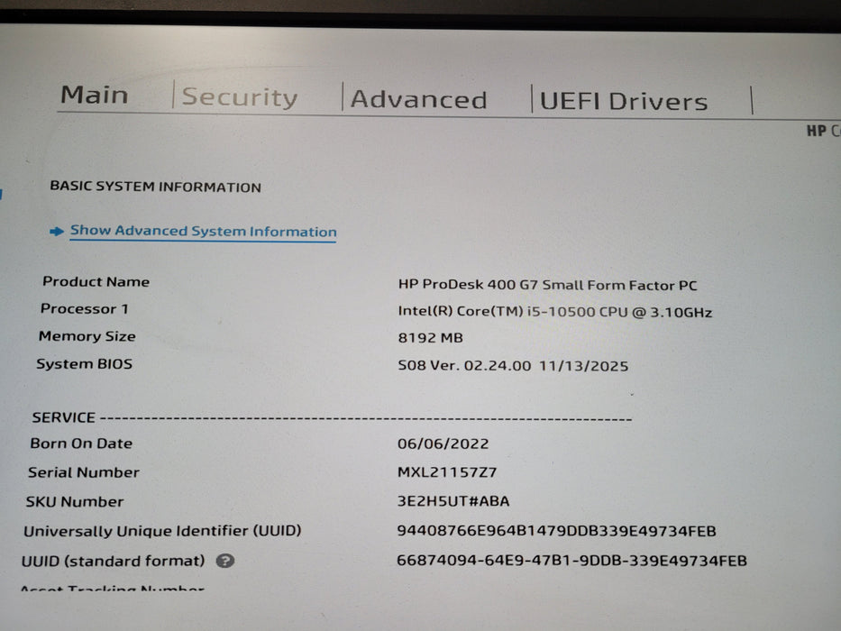 HP ProDesk 400 G7 SFF | Intel Core i5-10500 @3.10GHz, 8GB DDR4, 256GB NVMe