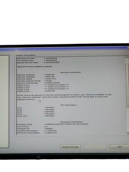 Dell Precision 3630 Tower Intel Core i7-8700 3.20GHz 8GB RAM NO-HDD/SSD