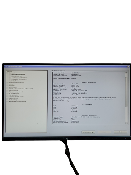 Dell Precision 3630 Tower Intel Core i7-8700 3.20GHz 8GB RAM NO-HDD/SSD
