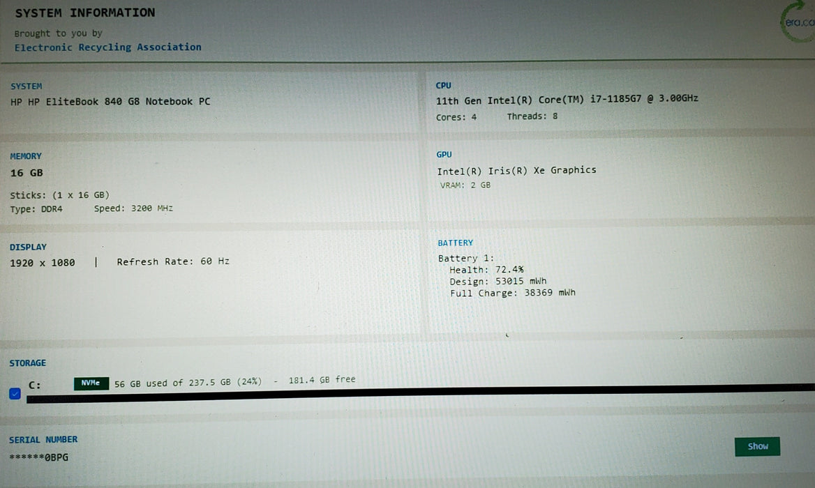 HP EliteBook 840 G8 i7-1185G7 16GB DDR4 256GB NVMe