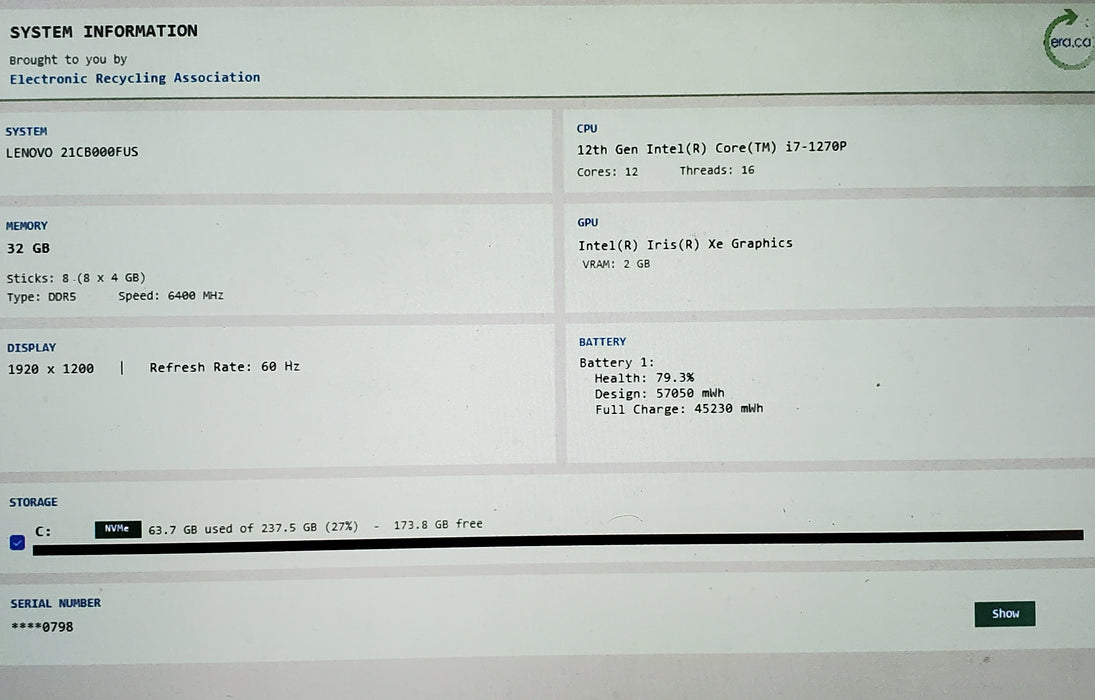 Lenovo Thinkpad X1 Carbon G10 TOUCH i7-1270P 32GB RAM 256GB SSD READ