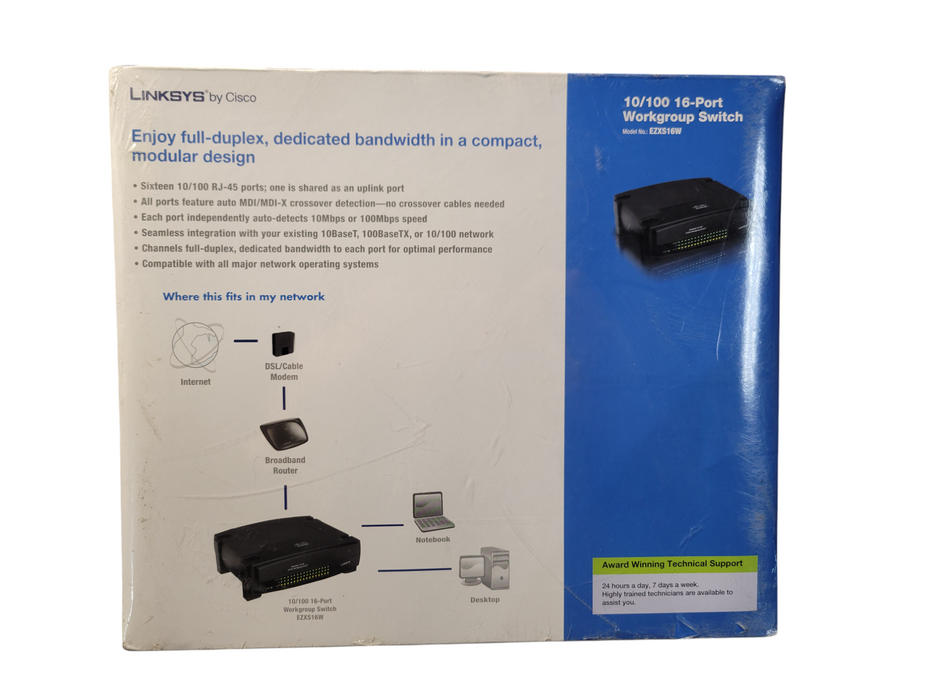 Linksys by Cisco 10/100 16-Port Workgroup Switch EZXS16W