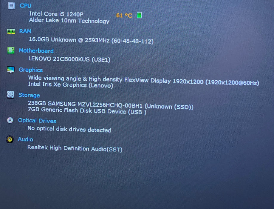 Lenovo ThinkPad X1 Carbon Gen 10 Intel Core i5-1240P 1.70GHz 16GB RAM 256GB SSD