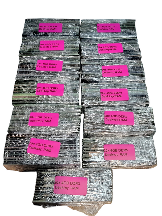 Lot of 260x Assorted 4GB DDR3 Desktop RAM