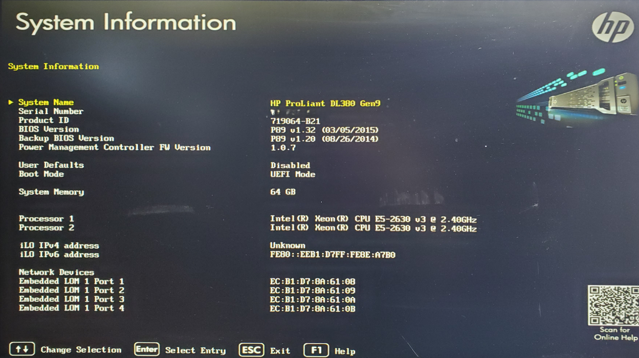 HP Proliant DL380 Gen9 - 2x Xeon E5-2630 v3, 64GB DDR4, H240ar - No HDD