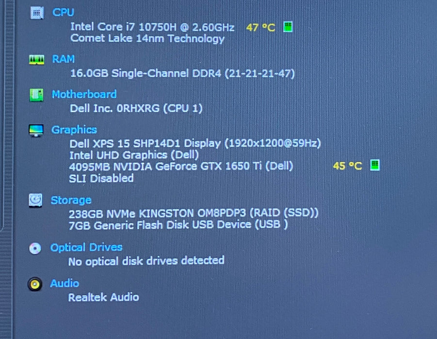 Dell XPS 15 9500 i7-10750H GTX 1650 4GB GPU 16GB RAM 256GB SSD No Power Adapter