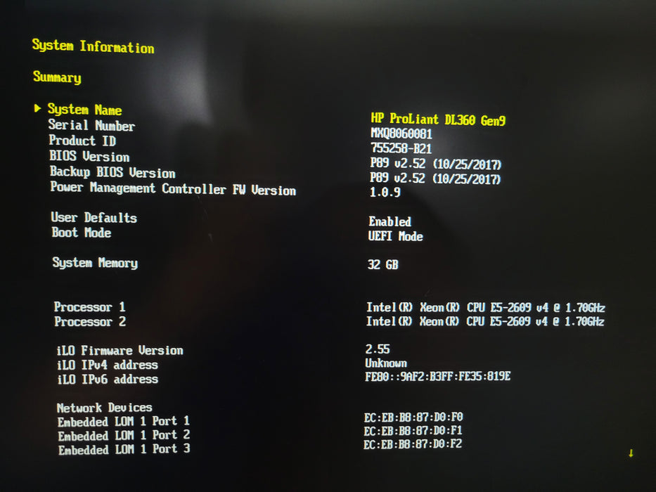 HP ProLiant DL360 Gen9 - 2x Xeon E5-2609 v4 32GB DDR4 P440ar 2x 500W PSU