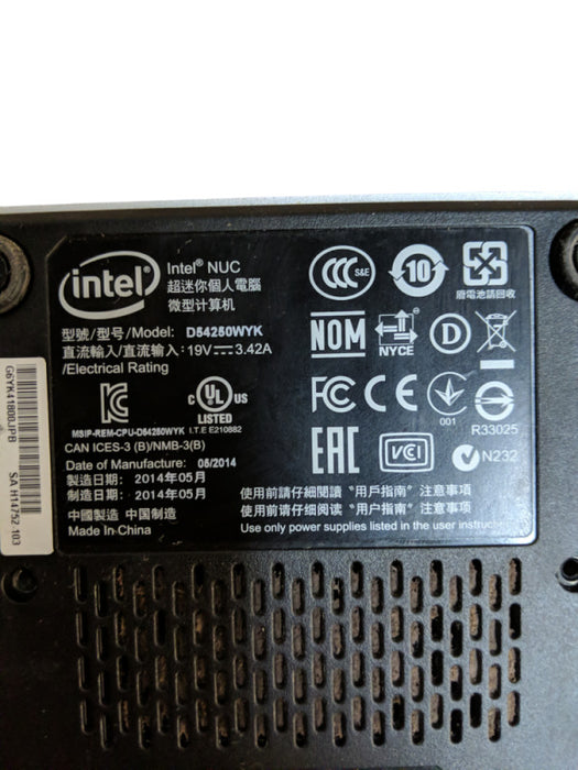 Intel NUC D542500WYK | Intel Core i5-4250U @ 1.30GHz, 4GB Ram - NO HDDs Q