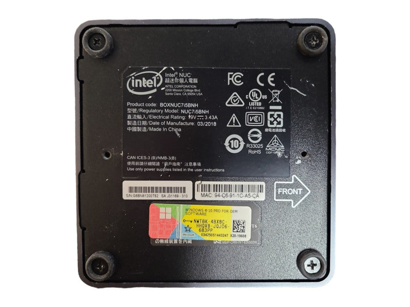 Intel NUC7i5BNB PC, i5-7260U 2.2GHz, 8GB DDR4, 256GB NVMe, 1TB SSD, WiFi
