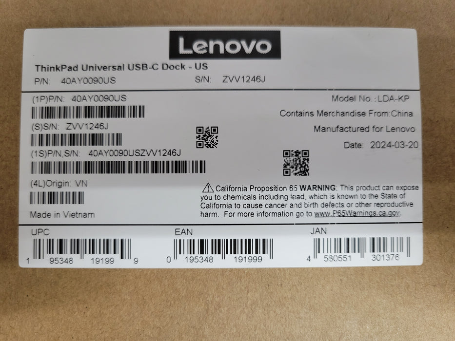 New Sealed Lenovo ThinkPad Universal USB-C Dock-US LDA-KP 40AY0090US