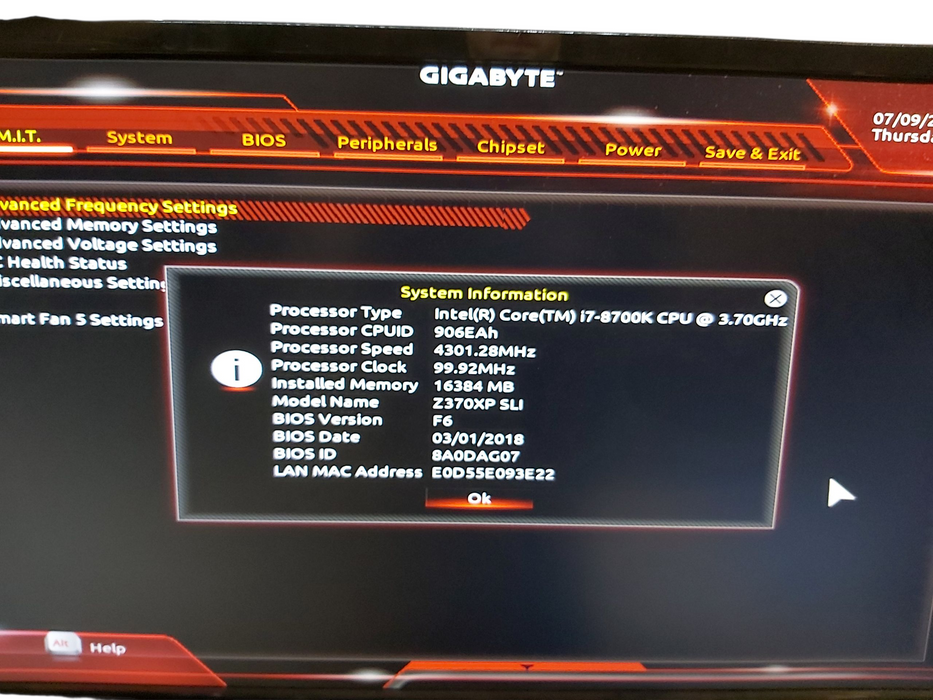 Custom PC Gigabyte Z370XP SLI Intel Core i7-8700 8GB RAM NO HDD