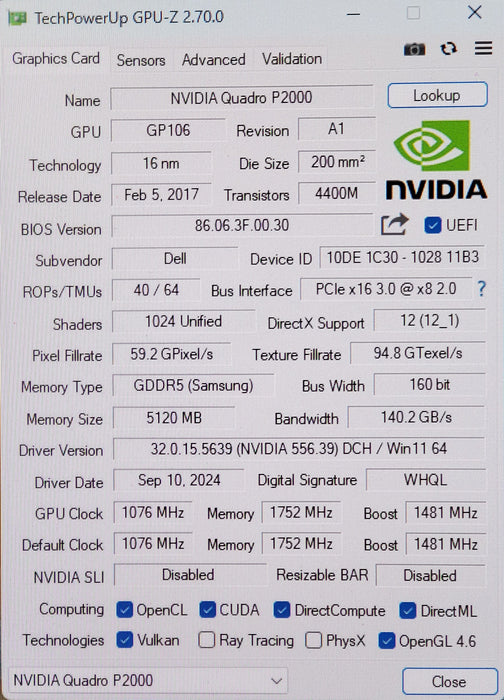 NVIDIA Quadro P2000 5GB GDDR5 Graphics Card | 4x DisplayPort