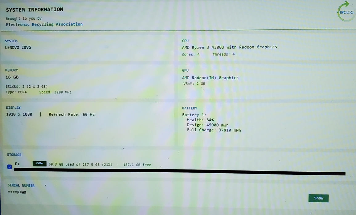 Lenovo ThinkBook 15 G2 ARE Ryzen 3 4300u 16GB DDR4 256GB SSD