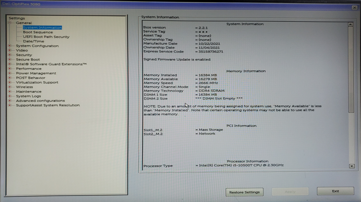 Dell OptiPlex 3080 Micro - Core i5-10500T, 16GB DDR4, 256GB NVMe - No Adapter
