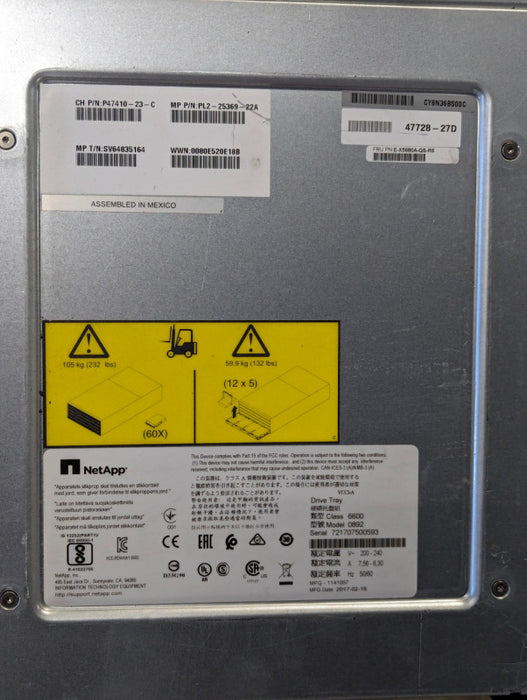 NetApp 0892 E-X5680A-QS-R6 60*3.5\\" HDD Enclosure w/2*E5400A-12GB-R6 Control Q