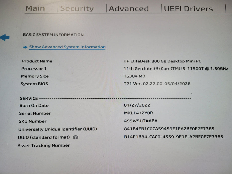 HP EliteDesk 800 G68Desktop Mini PC, i5-11500T 16GB DDR4, 256GB NVMe