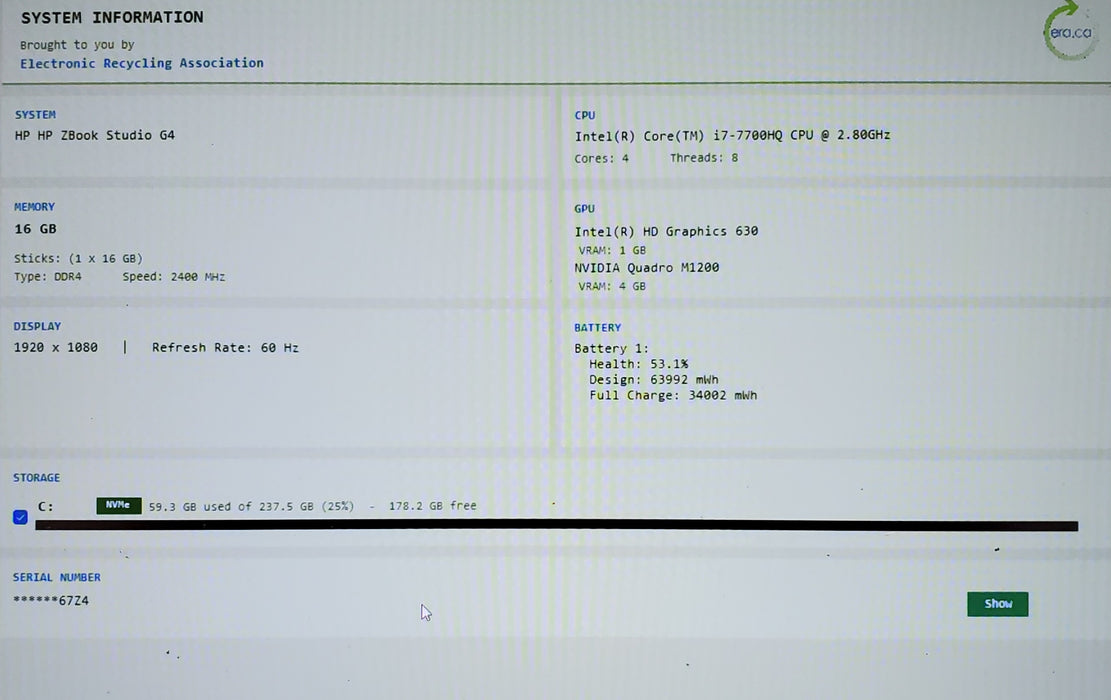 zBook Studio G4 i7-7700HQ 16GB RAM 256GB SSD M1200 4GB VRAM