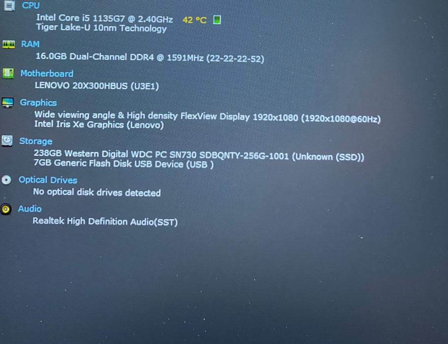 Lenovo ThinkPad L15 Intel Core i5-1135G7 2.40GHz 16GB RAM 256GB SSD