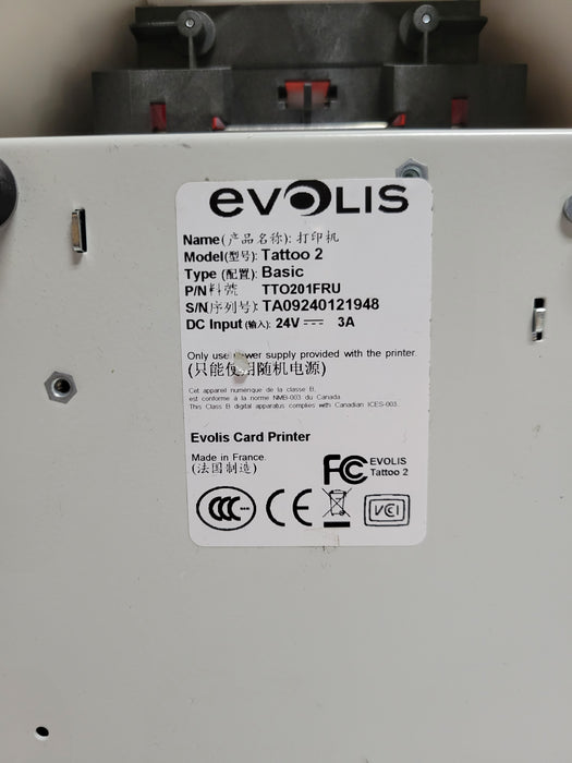Evolis Tattoo 2 ID Card Printer System, Powers on,  NO POWER SUPPLY