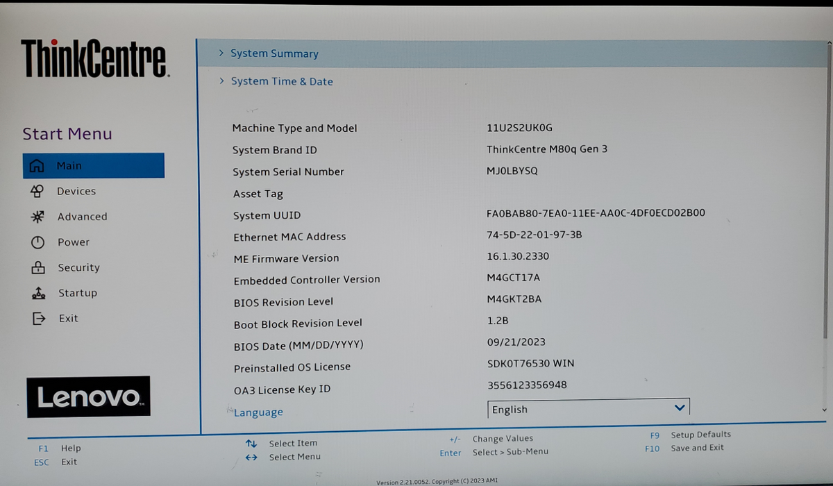 LENOVO THINKCENTRE M80Q GEN3 Tiny Desktop i5-12500T 8GB NO-HDD/SSD