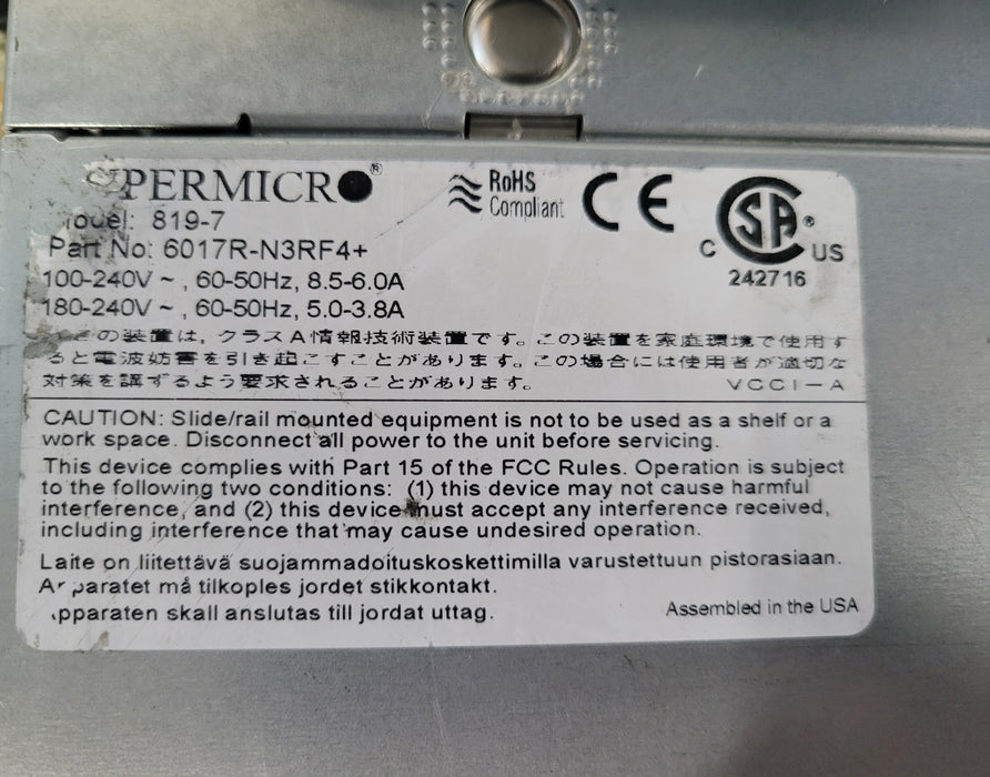 SuperMicro CSE-819/6017R-N3RF4+ | 2x Xeon E5-2906 v2 @2.50GHz 32GB DDR3 | NO HDD