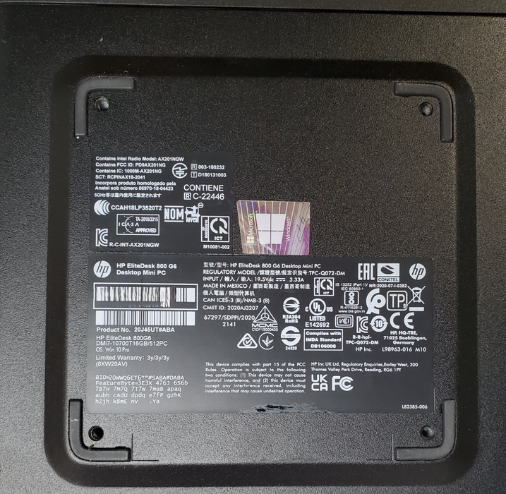 HP EliteDesk 800 G6 Mini PC - Core i7-10700T, 16GB DDR4, 256GB NVMe, No AC