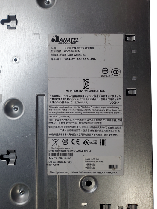 Cisco WS-C2960L-8PS-LL V01, PoE Gigabit Managed Switch