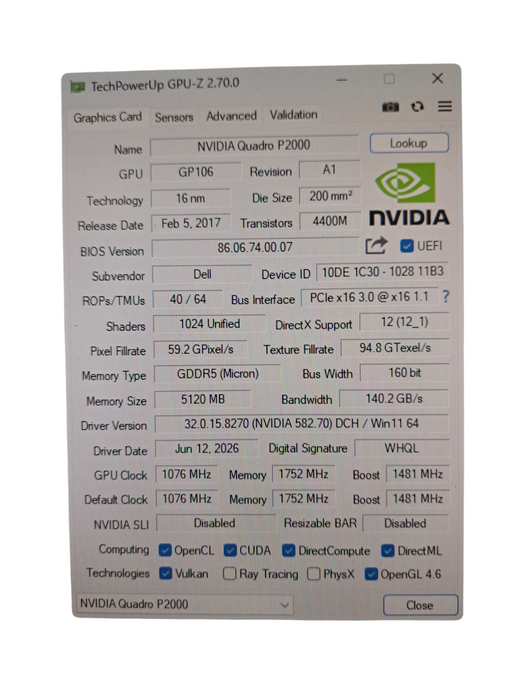 NVIDIA Quadro P2000 5GB GDDR5X Graphics Card | 4x DisplayPort