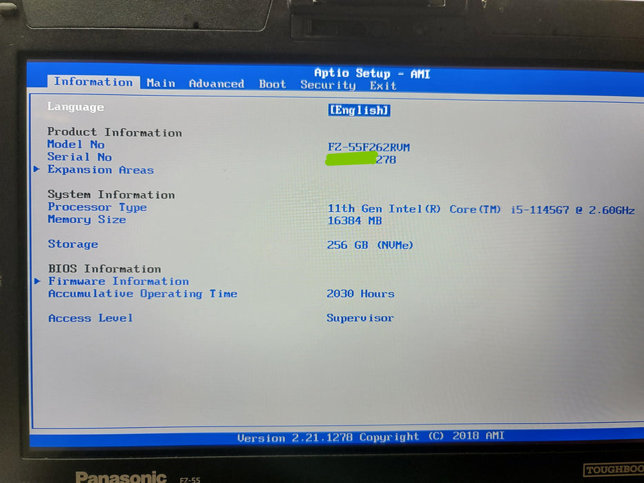 Panasonic ToughBook FZ-55 MK 2 i5-1145G7 16GB DDR4 256GB NVMe 2030 Hrs