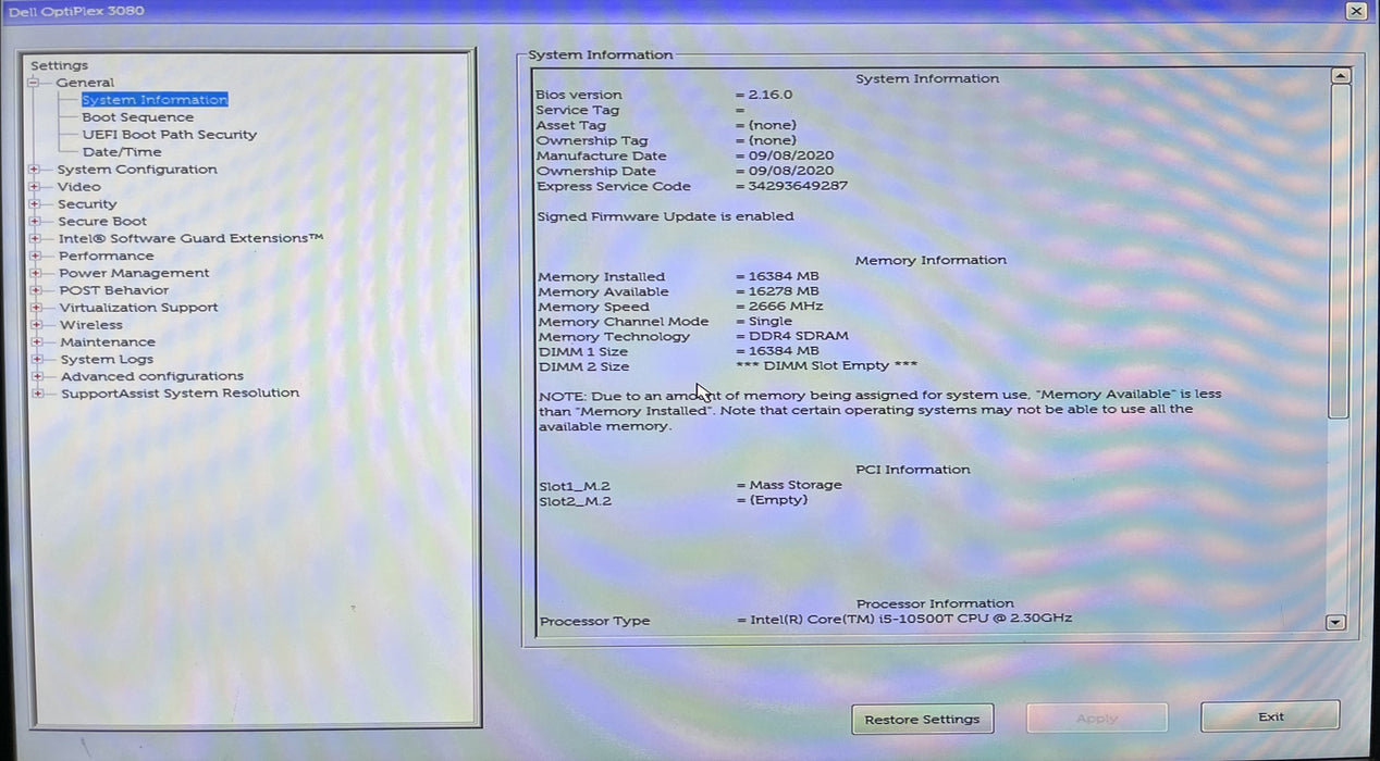Dell OptiPlex 3080 Micro, i5-10500T 2.30GHz, 16GB DDR4, 256GB NVMe, 65W PWR