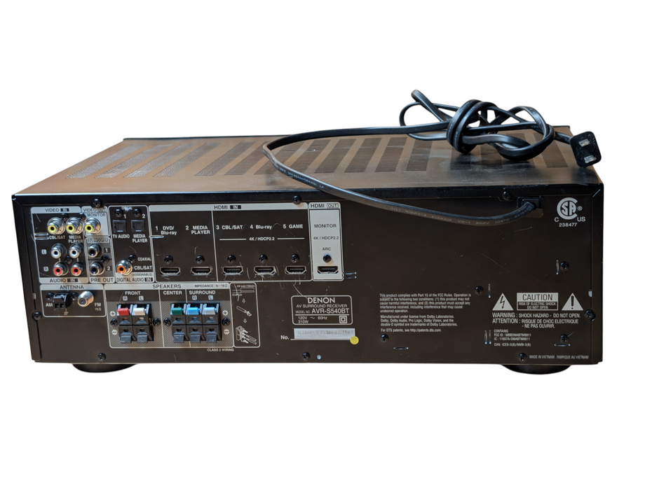 Denon AVR-S540BT 5.2 Channel 4K Ultra HD AV Receiver Bluetooth No Remote