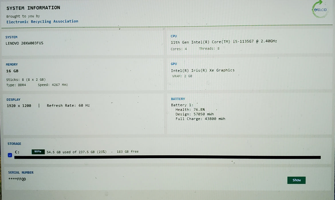 Lenovo ThinkPad X1 Carbon Gen 9 i5-1135G7 16GB RAM 256GB NVMe