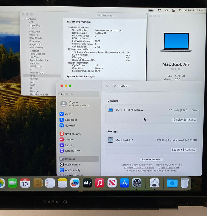 Apple MacBook Air 13" M1 2020 (A2337) 8GB RAM 256GB SSD No Power Adapter