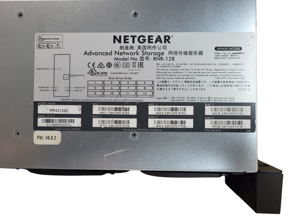 NETGEAR ReadyNAS RR4312S0 RNR-12B w/ 12x 1TB 3.5" HDD