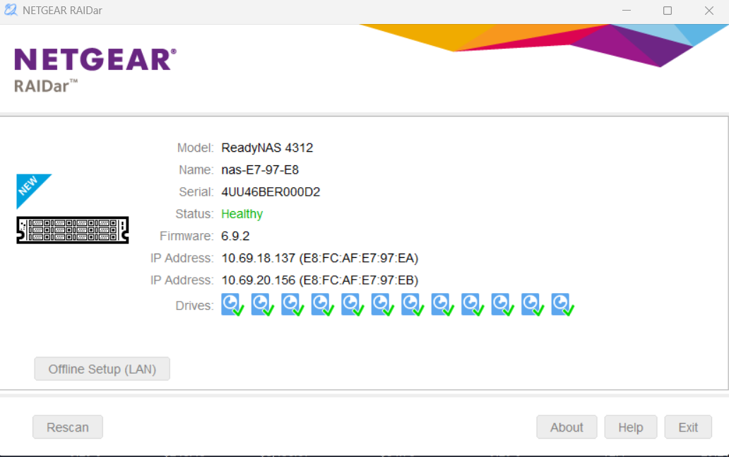 NETGEAR ReadyNAS RR4312S0 RNR-12B w/ 12x 1TB 3.5" HDD