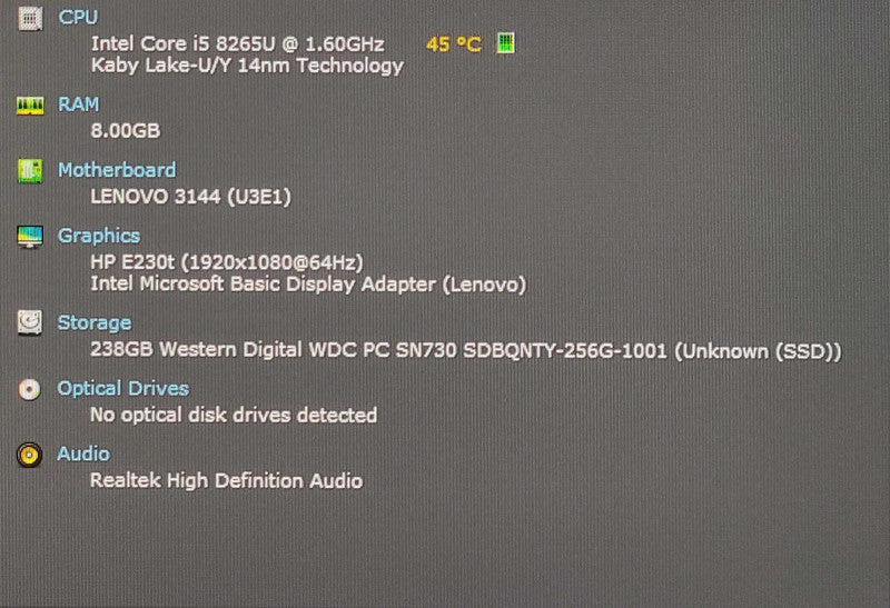 Lenovo ThinkCentre M630e, i5-8265U 4C 1.60 GHz, 8 GB DDR4, 256GB NVMe, WiFi