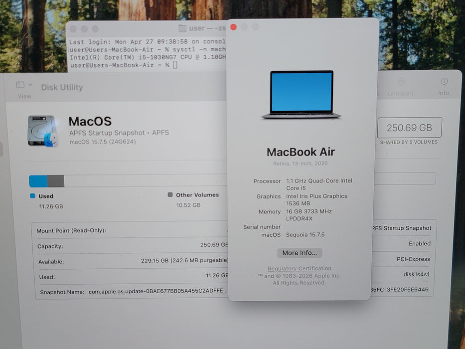 Apple Macbook Air 2020 13" Core i5-1030NG7 16GB DDR4 250GB SSD [A2179 | Read]