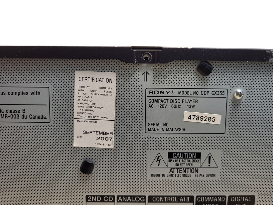 SONY High Density Linear Convertor System Mega Storage 300 CD Player CDP-CX355