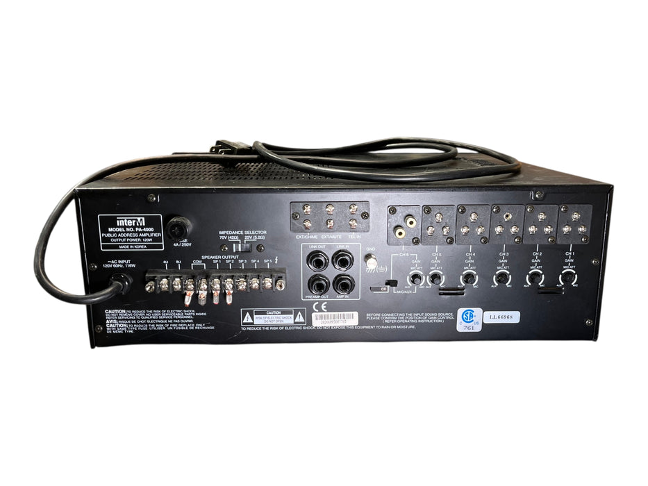 Inter M PA-4000 120 Watt 6 Input Powered PA Mixer Amplifier