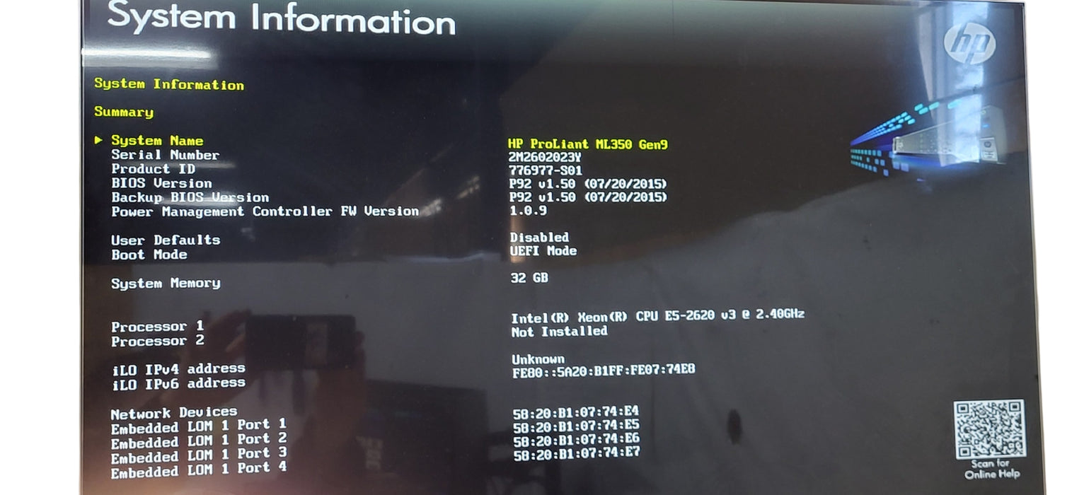 HP ProLiant ML350 Gen 9 1x Xeon E5-2620 v3 |32GB DDR4 | No HDD | P440ar| 2x 500W